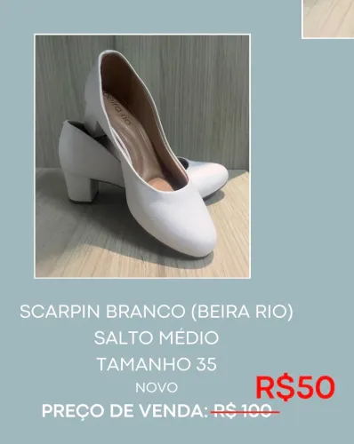 Scarpin (boneca) Branco Beira Rio - Salto Médio NOVO