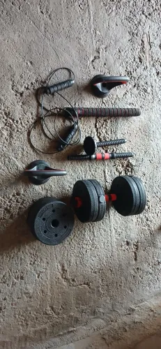 Kit de Musculação 15kg + Corda de Pular | Barra e Halteres