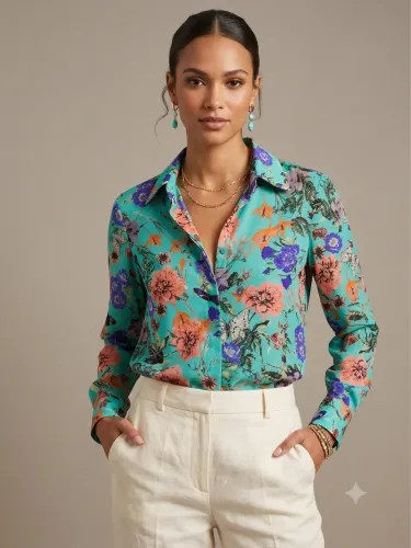 Camisa feminina tam PP verde estampa floral M. Officer