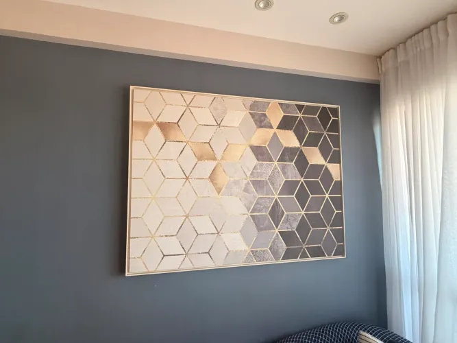 Quadro geométrico em tons de azul 1,25m x 0,95m