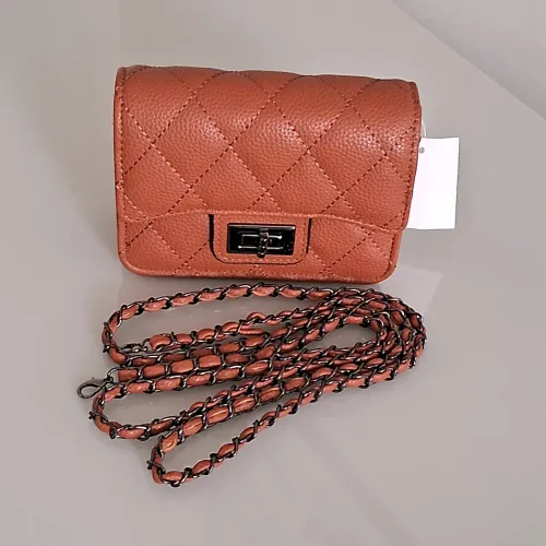 Bolsa marrom couro sintético marrom claro alca de correntepp