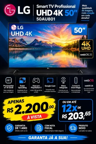 Smart TV Profissional 4K 50" LG UHD 50AU801