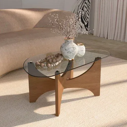 Mesa de Centro Levitá Artely 100% MDF Com Vidro Orgânico Cinamomo<br>