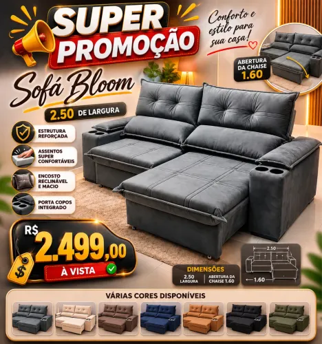 Sofá retrátil e reclinável 2,50 mt