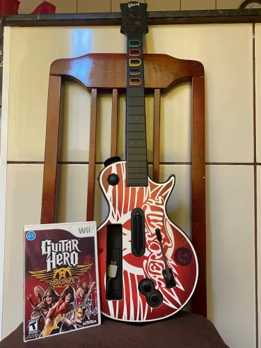 Guitarra Guitar Hero Aerosmith Wii exclusiva adesivos da edição + jogo Hero Aerosmith