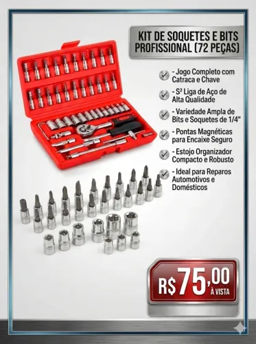 Kit de Chaves Com Catraca Reversível 46 Soquetes Com Maleta