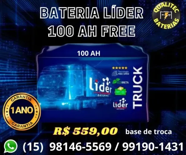 Bateria Lider 100 amperes free em promoção !