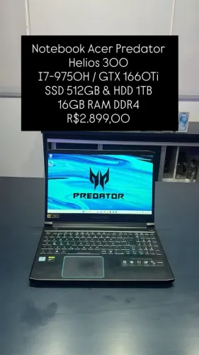 Seminovo: Notebook Acer PredatorHelios 300 I7-9750H/GTX 1660Ti SSD512GB/HDD 1TB/16RAM DDR4