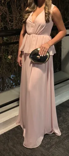 Vestido de festa Rosa claro longo com capa
