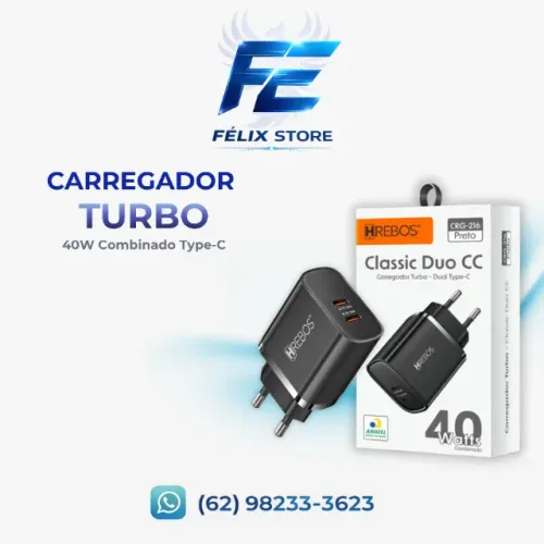 Carregador Turbo 40W Hrebos (Saída Dupla) - Pronta Entrega Goiânia e Região