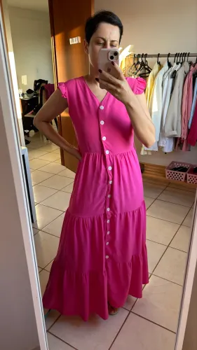 Vestido rosa com manga