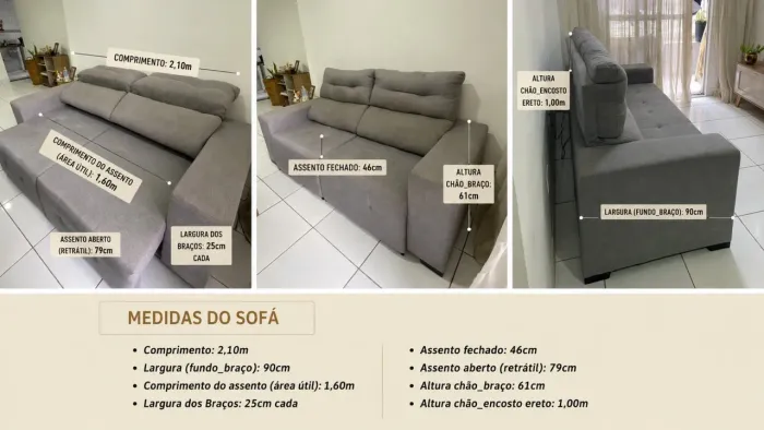Sofá retrátil e reclinável - com 2 Puffs