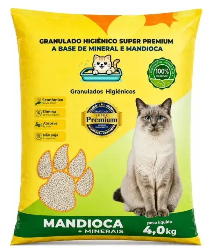Areia higiênica granulado para gatos 4kg mandioca e minerais econômica