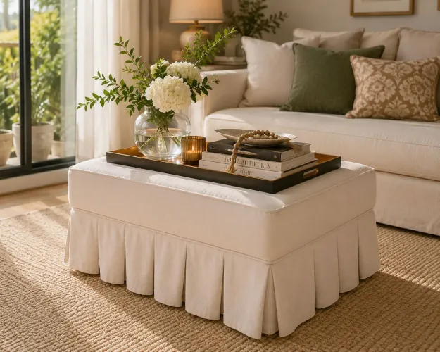 Pufe Mesa de Centro para Apoio de Bandeja e Decoração de Sala de Estar Elegante 