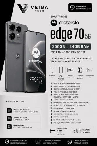 Smartphone Motorola Edge 70 5G - 256GB 24GB (8GB RAM + 16GB RAM Boost)