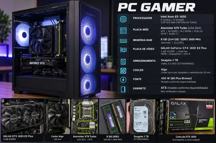 PC Gamer Xeon E5-1650 + GTX 1650 4GB + SSD + HD 1TB