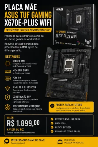 PLACA MÃE ASUS TUF GAMING X670E-PLUS WIFI 