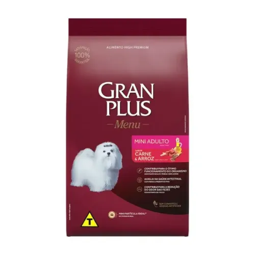 Ração GranPlus Menu Cães Adultos Mini Carne e Arroz - 15kg
