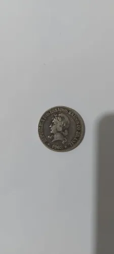 Moeda de PRATA 900-BRASIL 1000 Réis,1908.Estado:SOBERBA c/ Pátina PERFEITO Estado