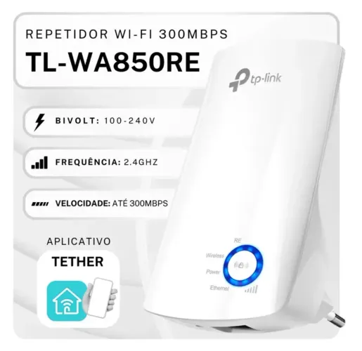 Repetidor De Sinal Wi-fi Sem Fio 300mbps Tp-link Tl-wa850re