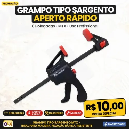 Grampo Tipo Sargento Aperto Rápido 8 Polegadas