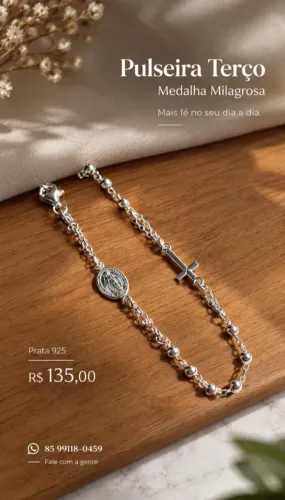 Pulseira Terço Medalha Milagrosa Prata 925