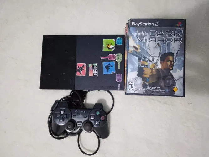 PS2 ORIGINAL SLIM BLOQUEADO COM CONTROLE E 4 JOGOS ORIGINAIS