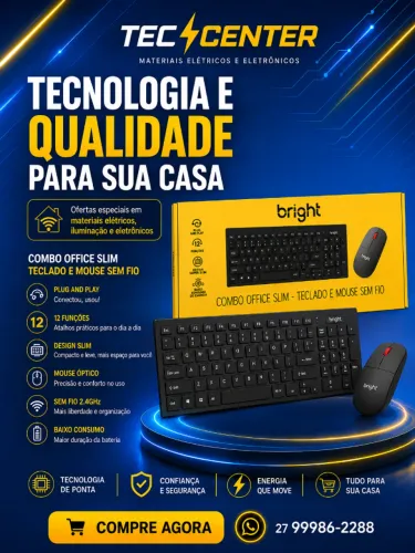 Combo Office Slim - Teclado e Mouse Sem Fio Bright ABNT2