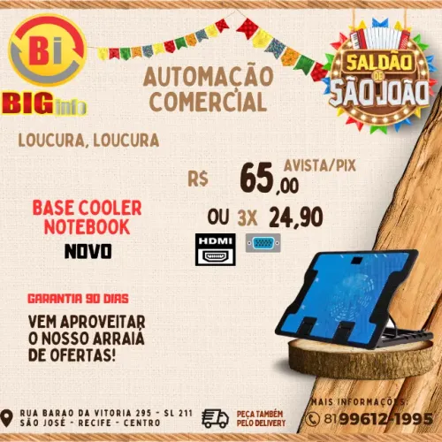 Base Cooler Notebook - Em ate 10x Fixas 