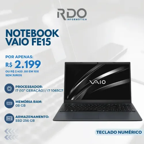 Notebook VAIO FE15 i7 10ª 8GB SSD 256GB Teclado Numérico - Alto desempenho 
