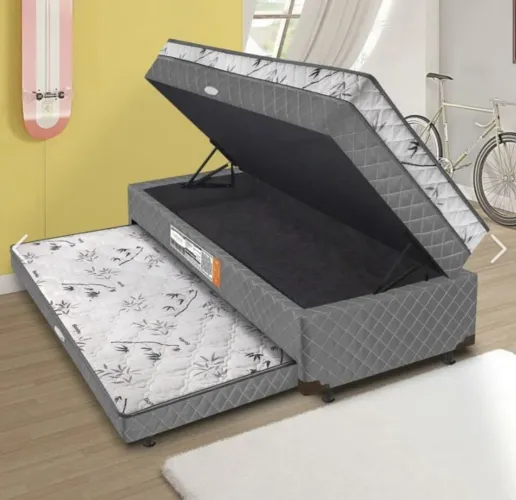 Cama solteiro baú com cama auxiliar 