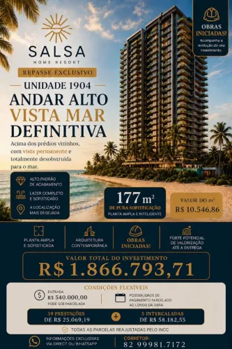 Salsa Home Resort | Repasse 177m² | Andar Alto | Vista Mar Definitiva