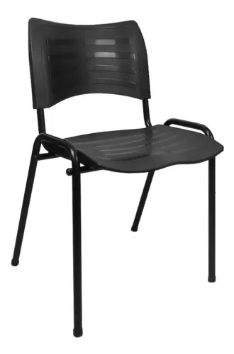 Cadeira fixa empilhavel - plastico preto - tipo iso - tubo 7/8 - suporta a té 130 kg