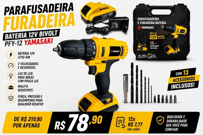 Parafusadeira Furadeira Bateria 12v Bivolt Pfy-12 Yamasaki