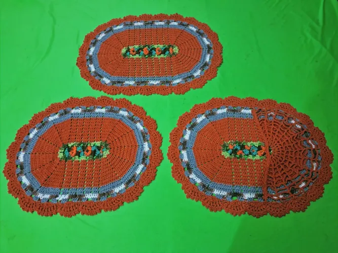 Jogo de tapete de crochê, para banheiro, cor laranja