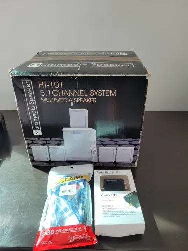 Home Theater 5.1 HT-101 Multimedia Speaker completo + conversor e cabo