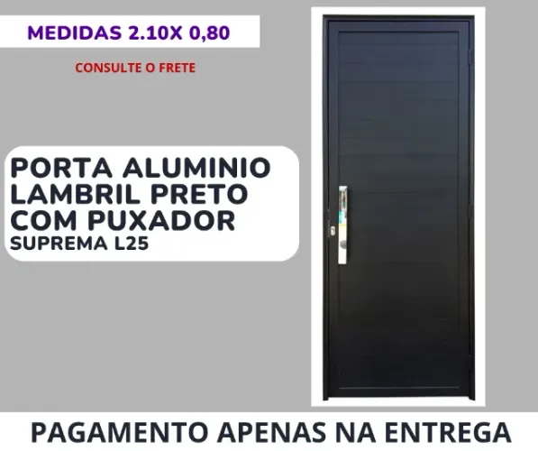 Porta Aluminio Lambril cor preto completa 2.10 x 0,80 - frete a combinar