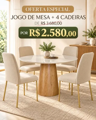 Jogo de Mesa com 4 Cadeiras Estofadas - Oferta Especial