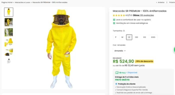 MACACÃO APICULTOR SR PREMIUM 100% ANTIFERROADAS TAMANHO G