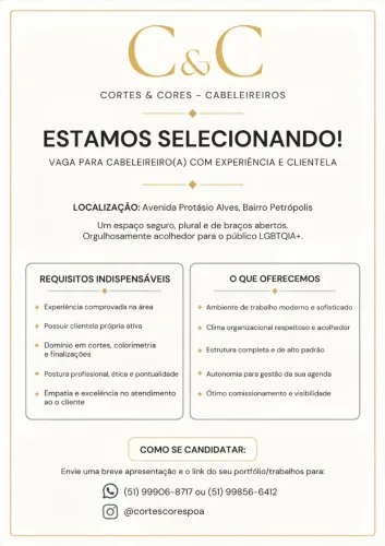 Vaga para Cabeleireiro(a) com Experiência e Clientela