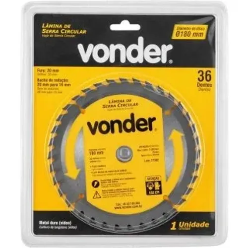 Lâmina de serra circular 180mm para madeira 36 dentes ( Vonder )