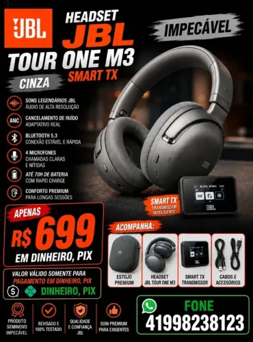 HEADSET JBL TOUR ONE M3 SMART TX CINZA, IMPECÁVEL