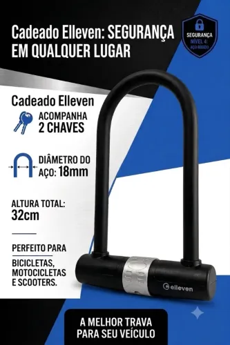 Cadeado U Em Aço 32cm X 17cm Trava Anti Furto Elleven