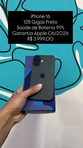 Seminovo: iPhone 16 128GB Preto - Bateria 89% - Garantia Apple 06/26 | Loja Fisica