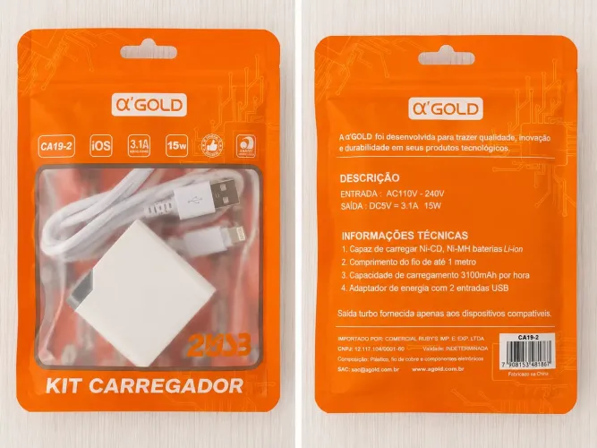 Carregador A?Gold CA19-2 3.1A 15W para iPhone
