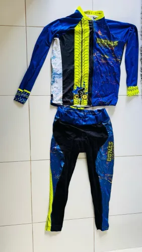 Conjunto masculino de ciclismo Dunas azul e neon tamanho GG
