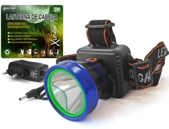 Lanterna De Cabeça Led Cree Recarregável Bi -Volt Automático. Casa Campo Pesca Camping.
