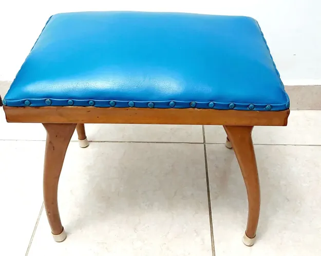 Banqueta Vintage Pés Curvados Azul Royal