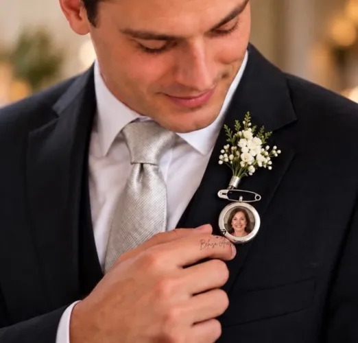 Broche com foto Relicário lapela terno noivo