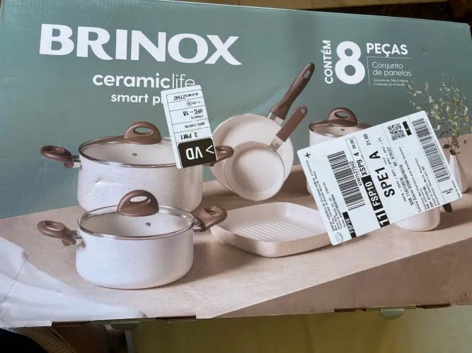 Jogo de Panelas Vanilla Ceramic Life Brinox Smart Plus 8 Peças - Antiaderente